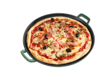 Pizza numa placa de ferro fundido SILVERCREST, vista superior.