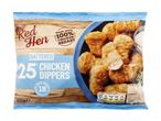 Frozen battered chicken dippers made with 100% chicken breast, 25 pieces, 450g.