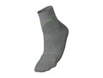 Grey athletic sock with a neon green mountain graphic and a small green logo.