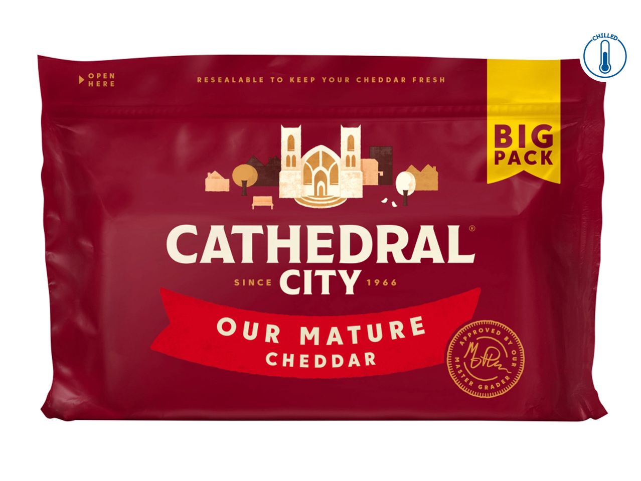 Cathedral City Our Mature Cheddar cheese in a big, resealable pack.