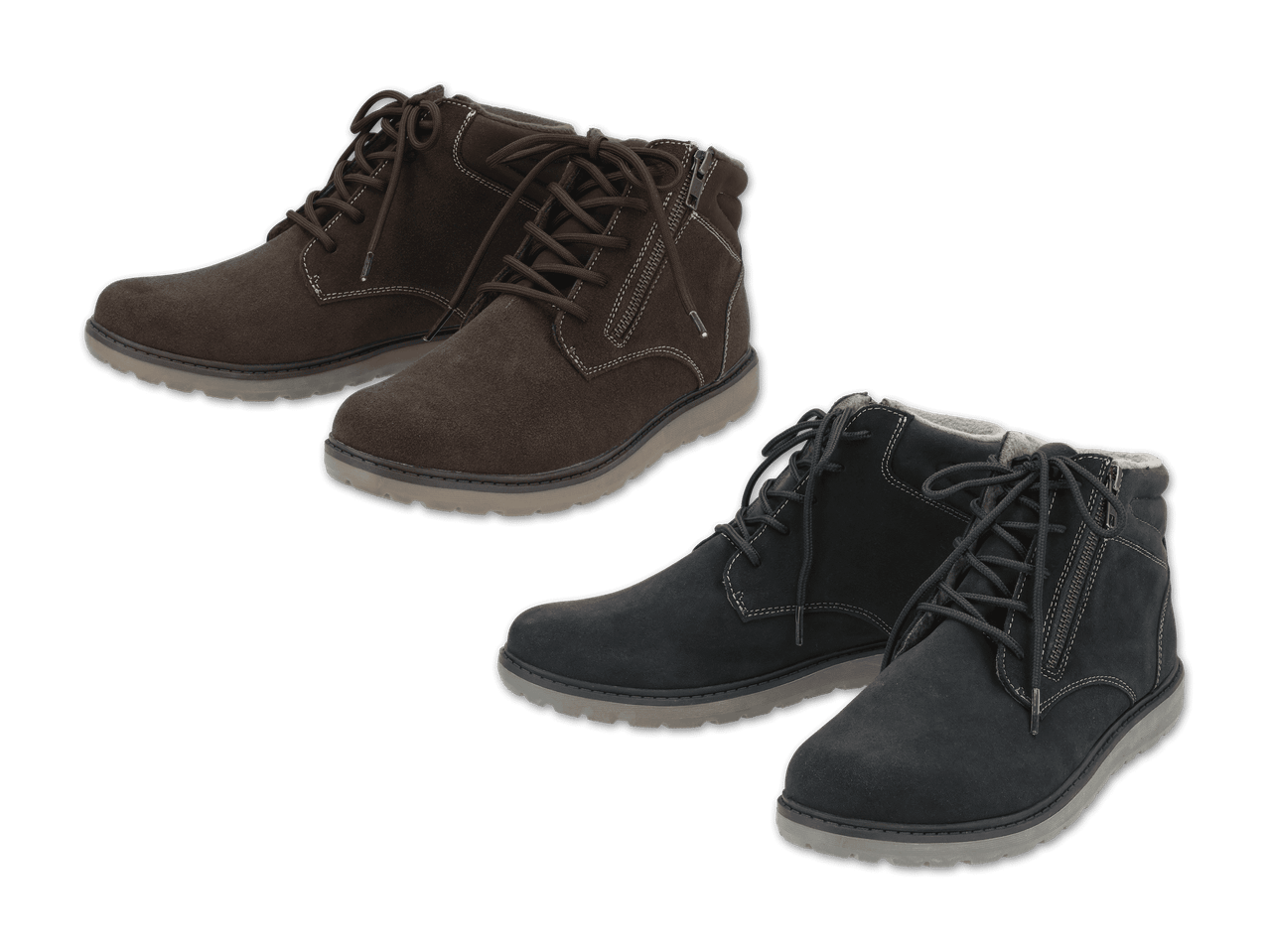 Zwei Paar Herren-Winterstiefel aus Wildleder, eines in Braun und eines in Schwarz