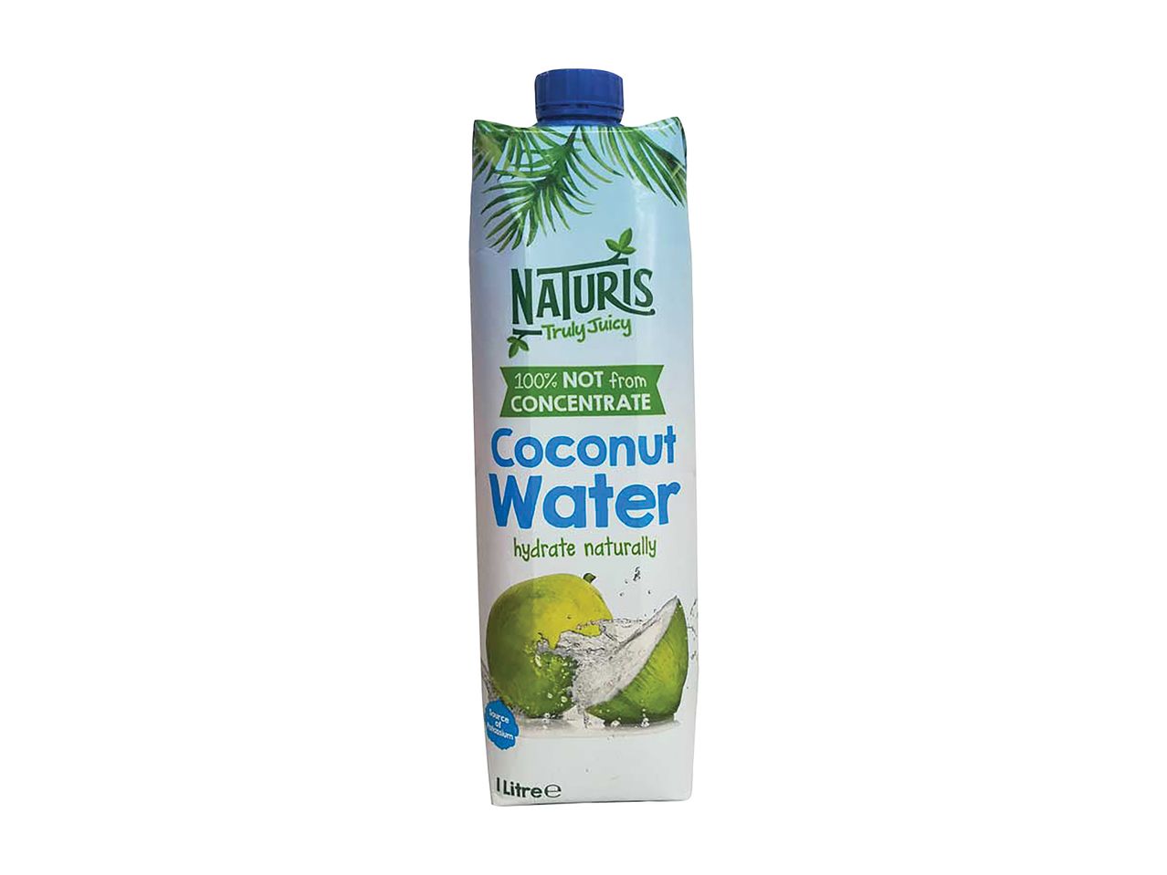 A one-liter carton of Naturis Truly Juicy Coconut Water.