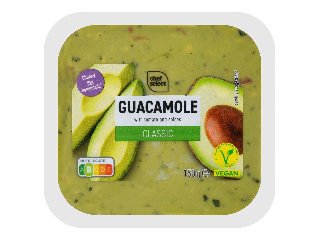 Chef Select klasszikus guacamole, 150 g-os, vegán.