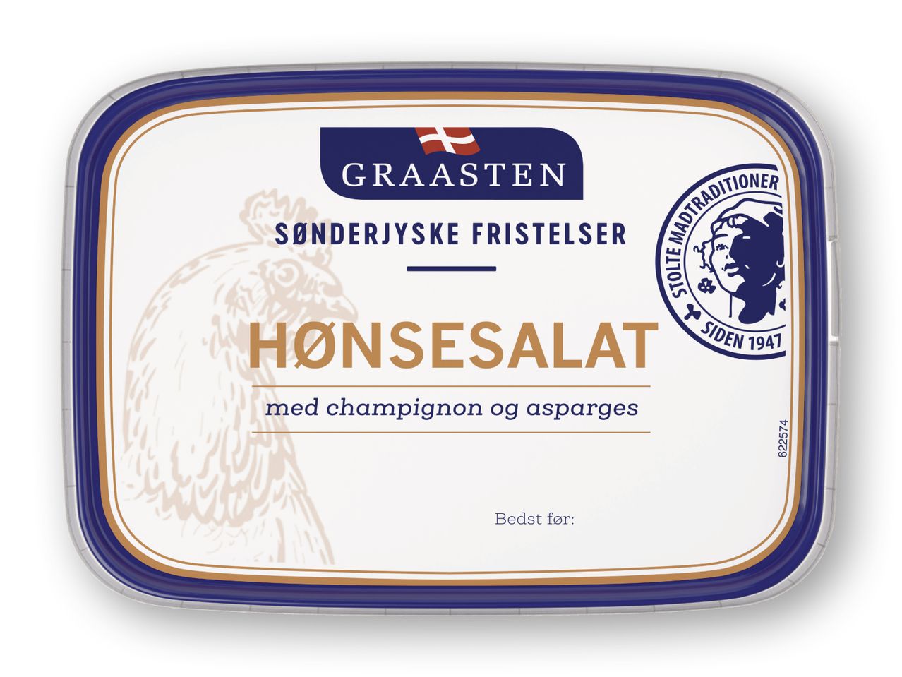 Graasten Hønse Salat: kyllinge salat med champignon og asparges.