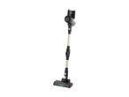 A sleek, cordless stick vacuum cleaner stands upright.