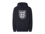 Navy blue hoodie with a white shield emblem featuring three lions and flowers.