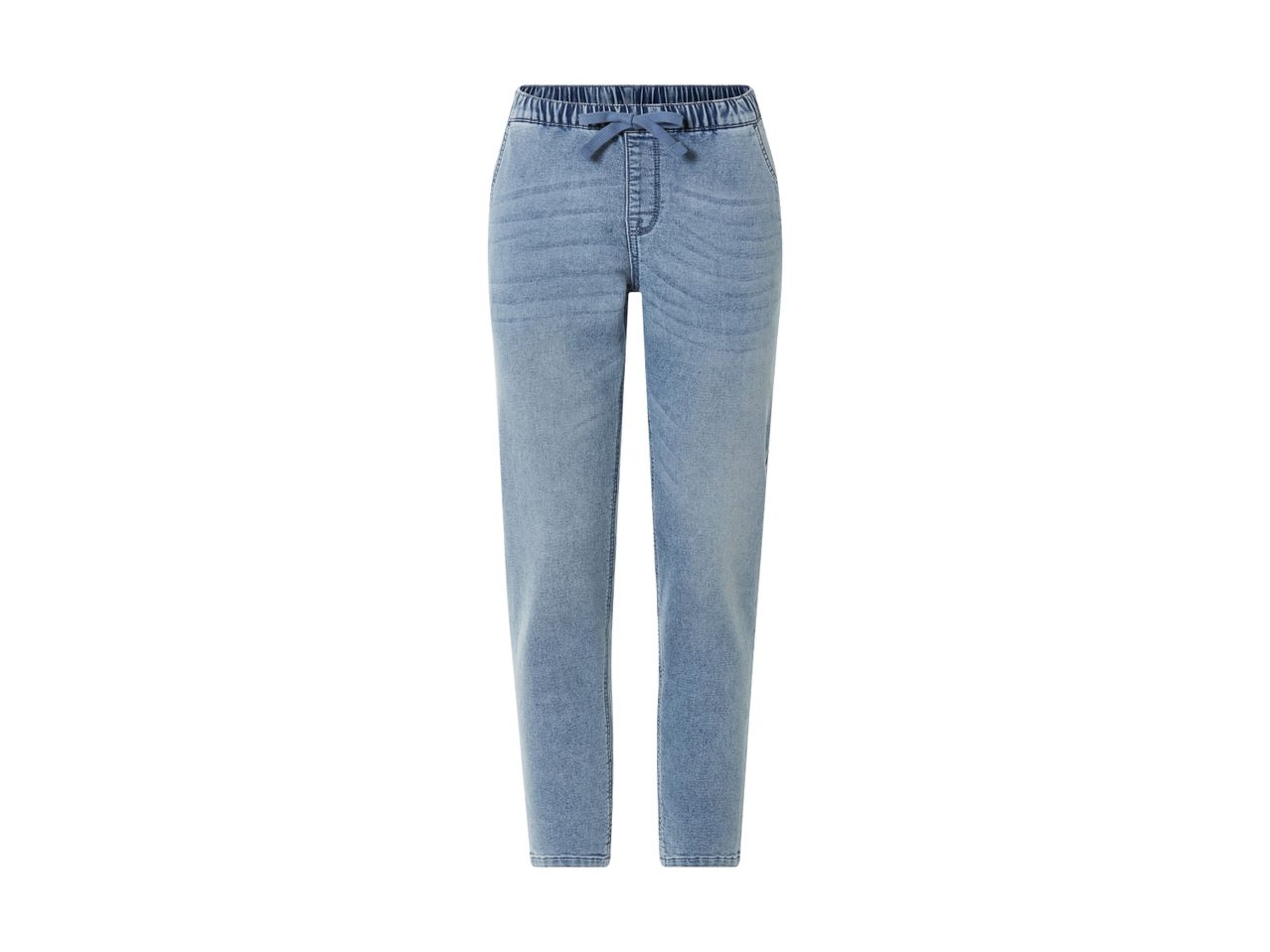 Lysblå jeans med elastik i taljen.