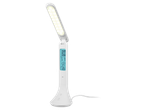 Lampă de birou LED LIVARNO HOME cu afișaj digital care arată ora, data și temperatura.