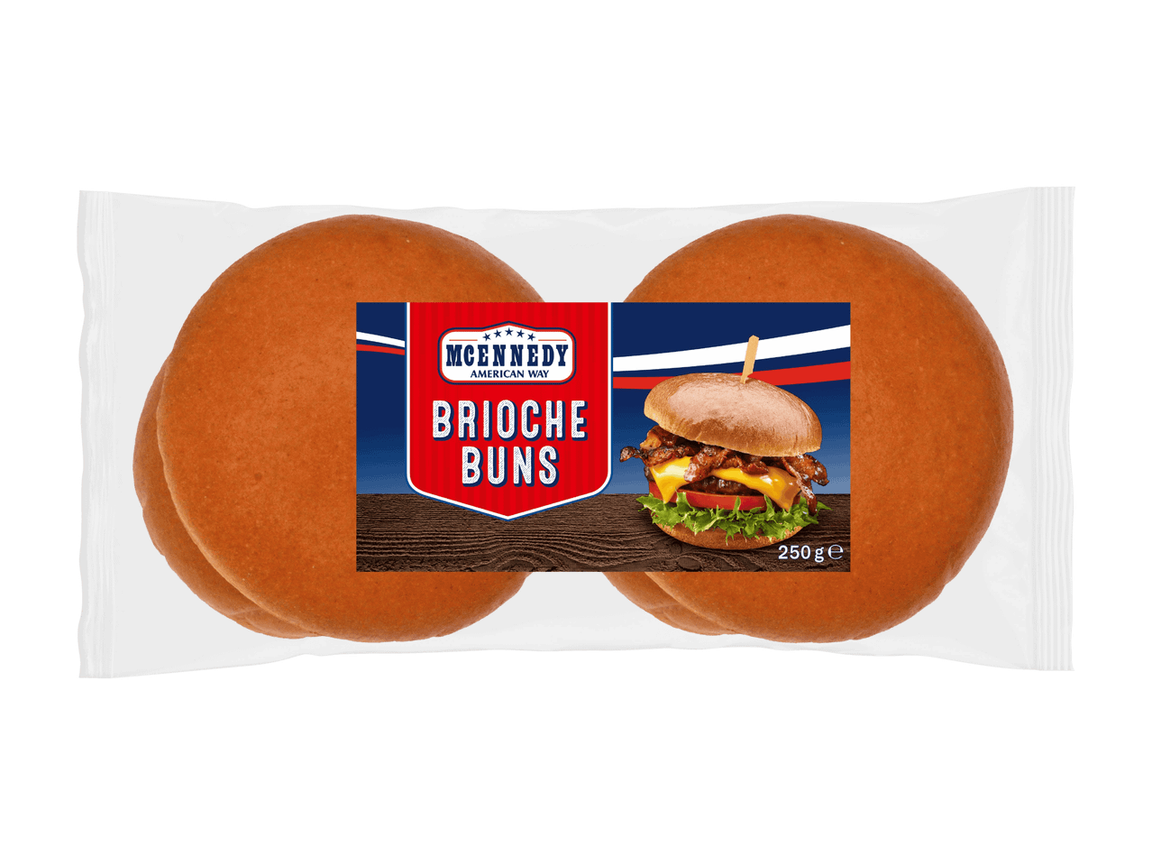 MCENNEDY Brioche Buns in Verpackung mit Burger-Abbildung, 250g