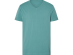 Camiseta verde-menta com gola em V.
