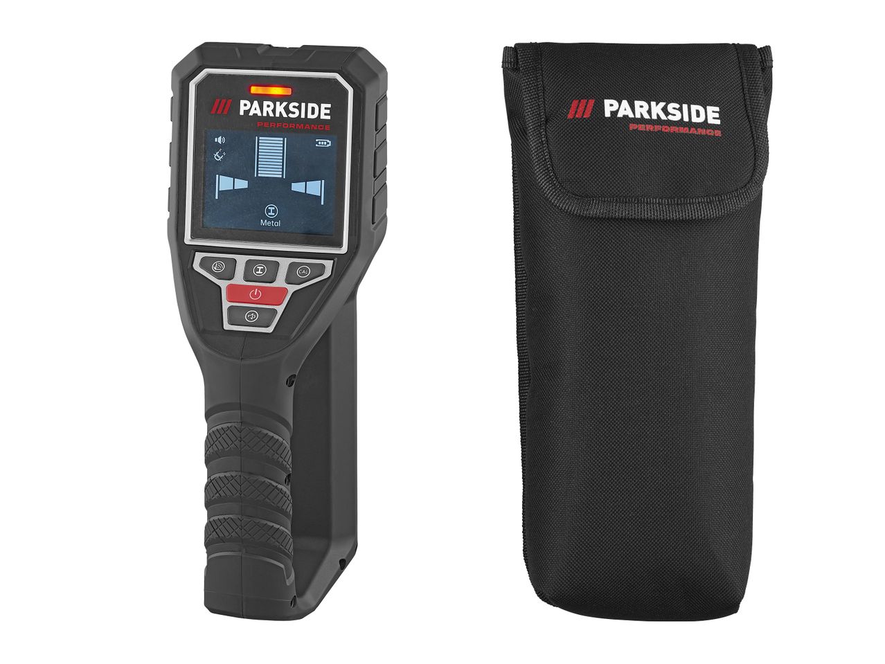 Digitaler Ortungsdetektor mit Display und schwarzer Aufbewahrungstasche