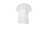T-shirt de sport blanc à manches courtes avec un petit logo noir sur la poitrine.