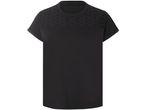 Black eyelet-detail t-shirt with short sleeves.