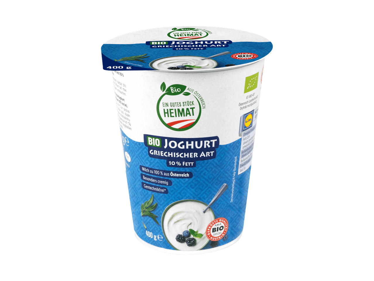 Joghurt mit Blaubeeren von der Marke 'Gesundes Leben'.