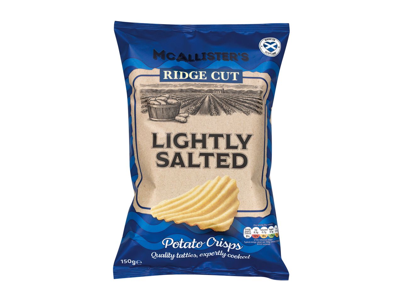 McAllister's lightly salted ridge cut potato crisps.