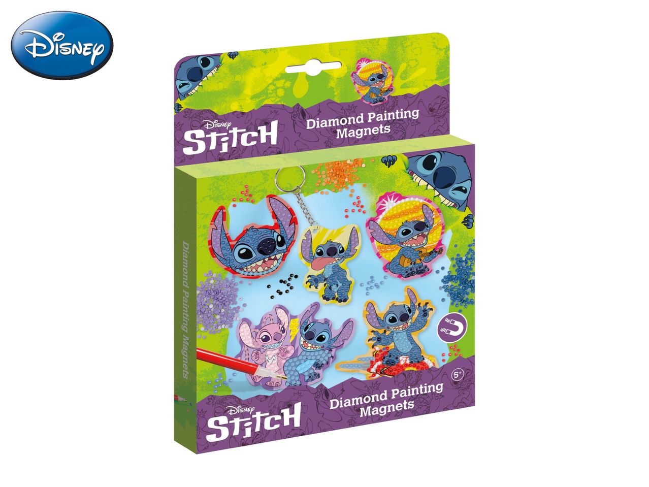 Stitch diamond painting magnets kit with various character designs and crafting tools