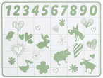 Tapis de cuisine SILVERCREST avec chiffres, cœurs et animaux en vert clair.
