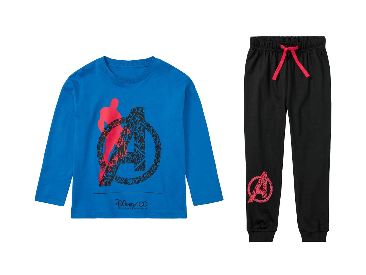 Pigiama da bambino blu e nero con logo Avengers e Disney 100