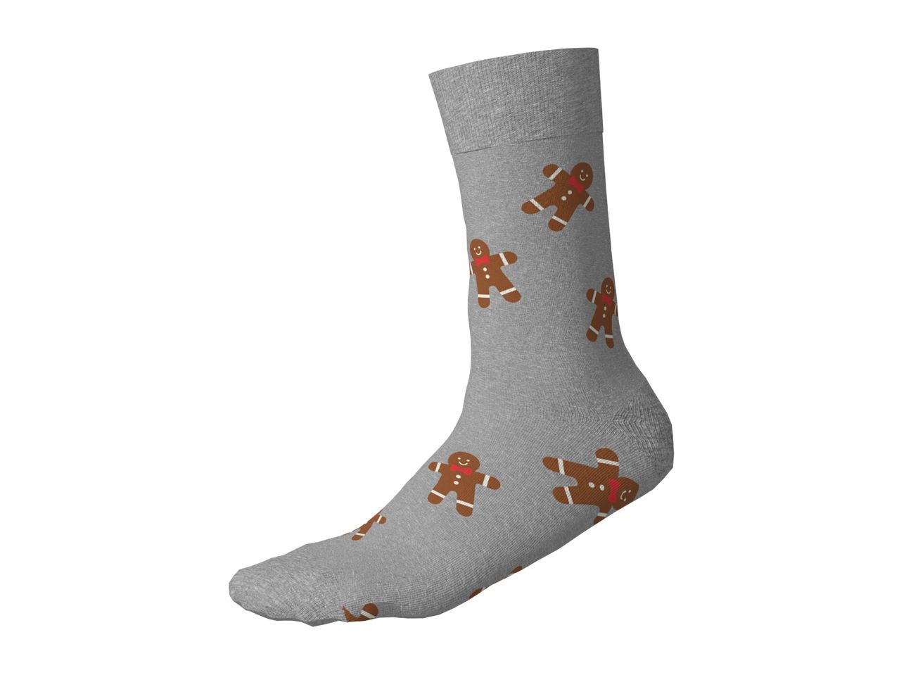 Grey sock with gingerbread man pattern