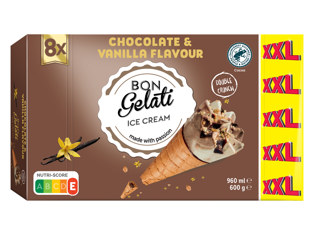 Cones de sorvete Bon Gelati XXL, sabor chocolate e baunilha, 8x.