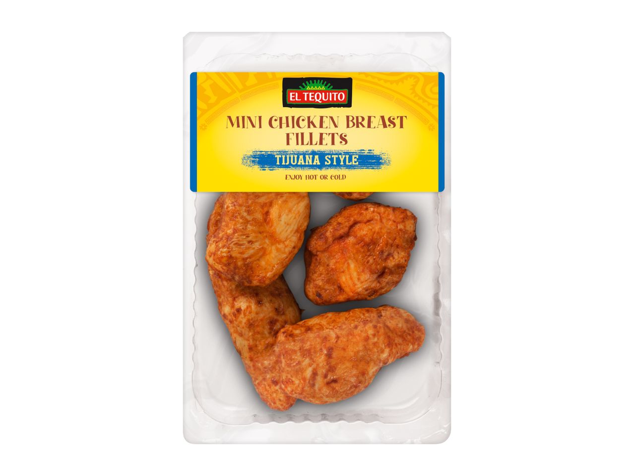 Pack of mini chicken breast fillets, Tijuana style, ready to enjoy hot or cold.