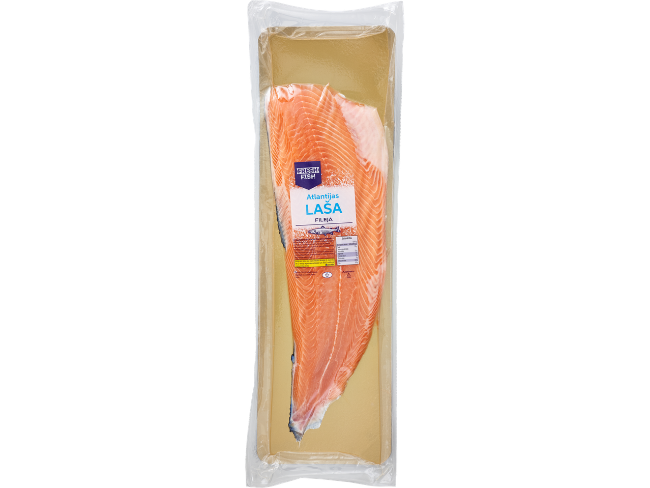Plastikpakendis värske kala kaubamärgi Fresh Fish Atlandi lõhefilee.