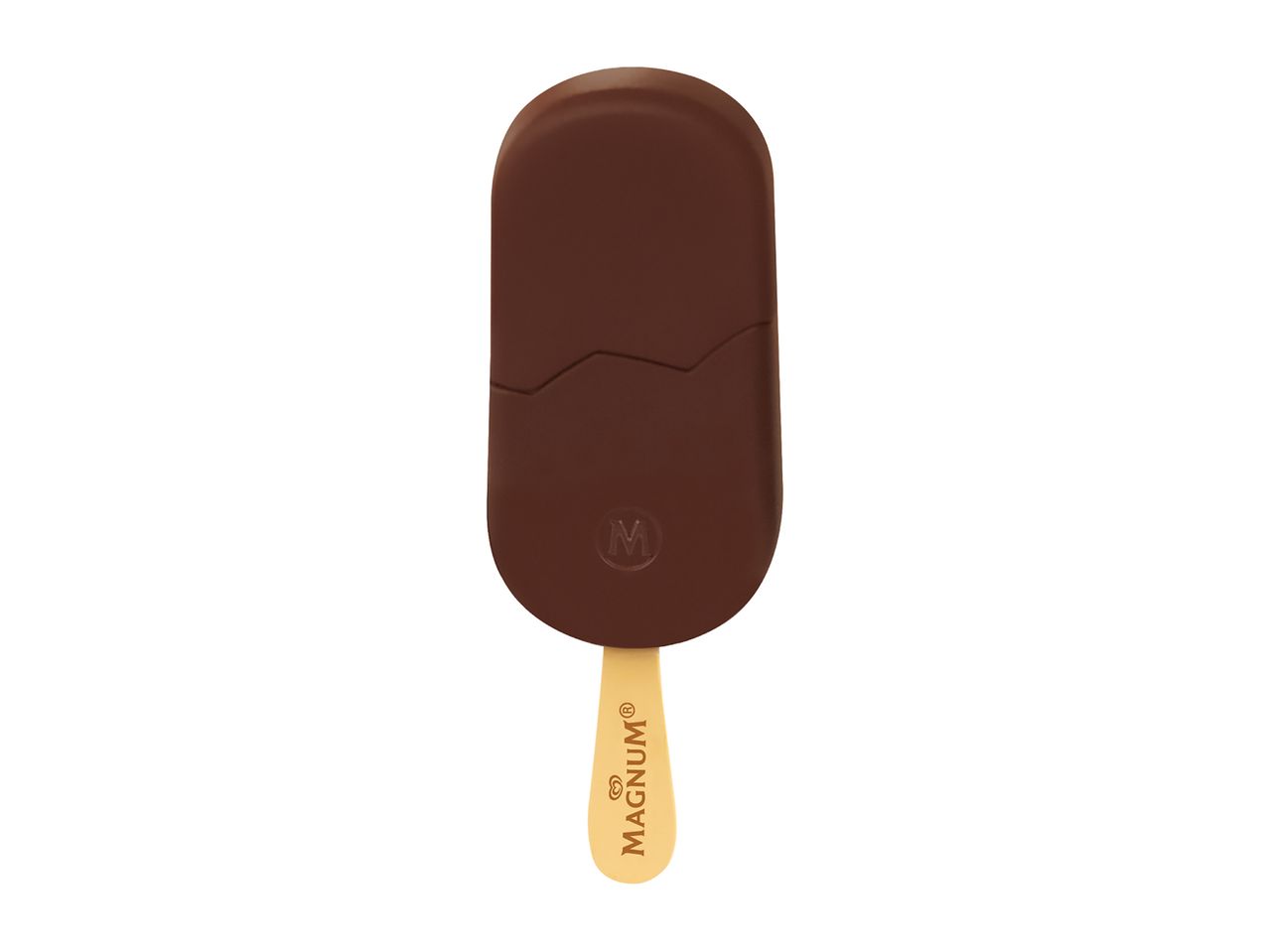 A chocolate-covered ice cream bar on a stick with a bite taken out of it.