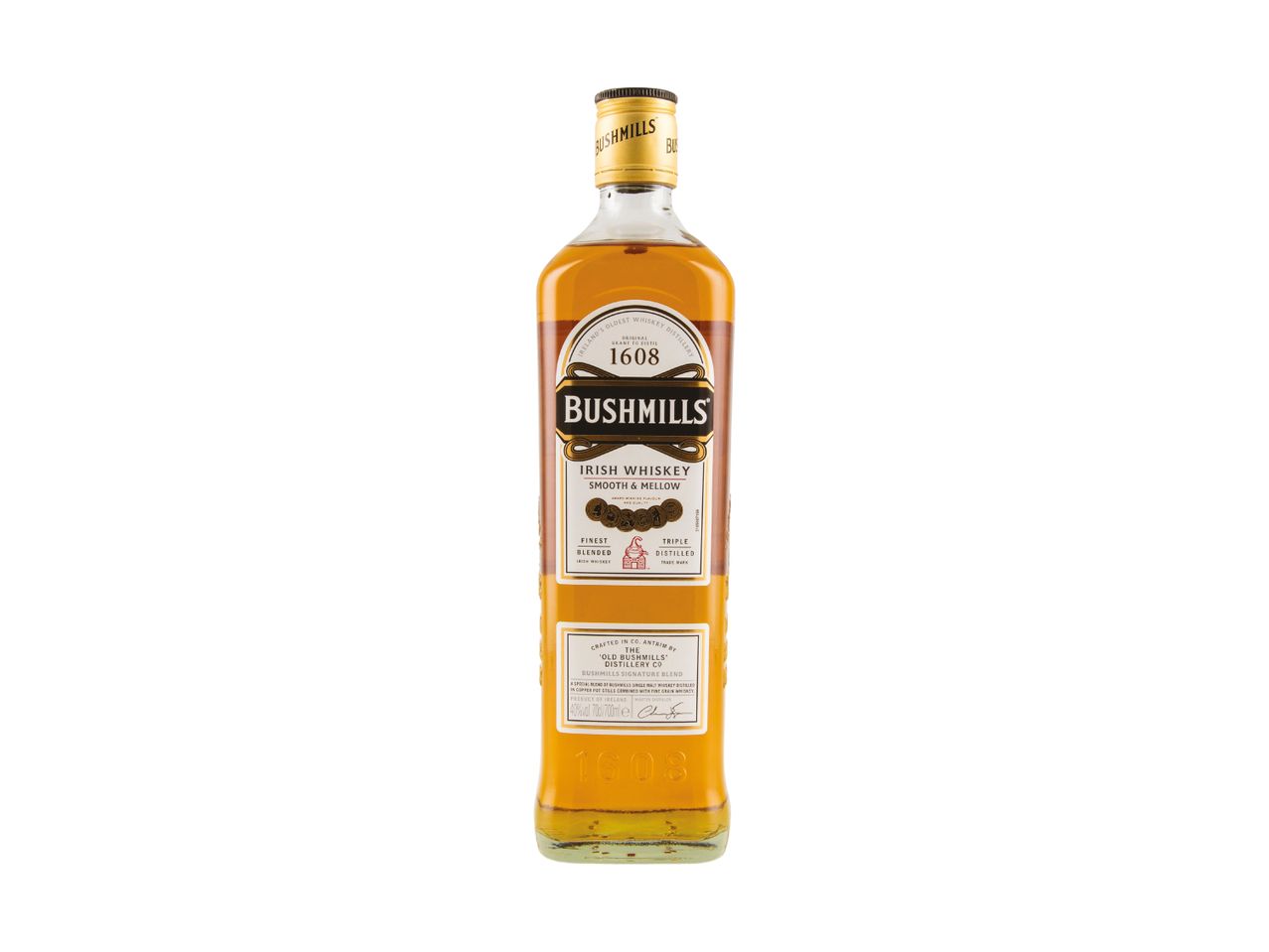 Bottle of Bushmills Irish whiskey.