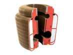 Corrugated cardboard cat scratcher shaped like a red double-decker bus.