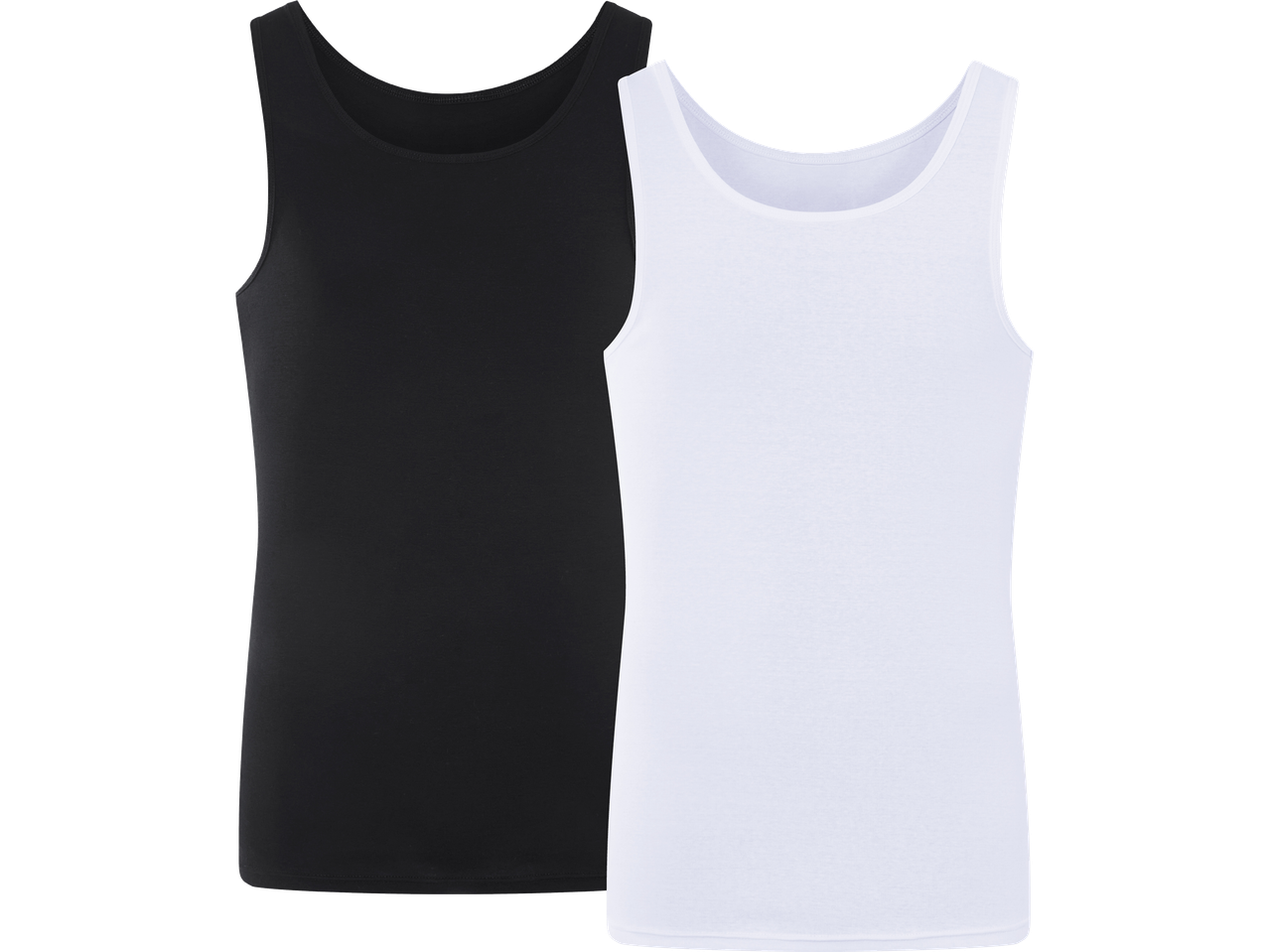 Två t-shirts, en svart och en vit.