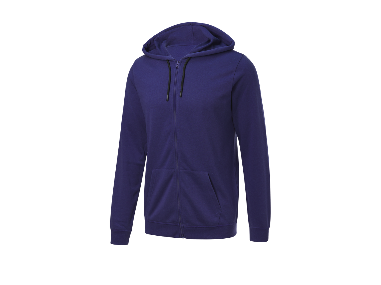 Violets sporta krekls ar kapuci un rāvējslēdzēju.