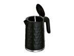 Black electric kettle with a textured honeycomb pattern and an open lid