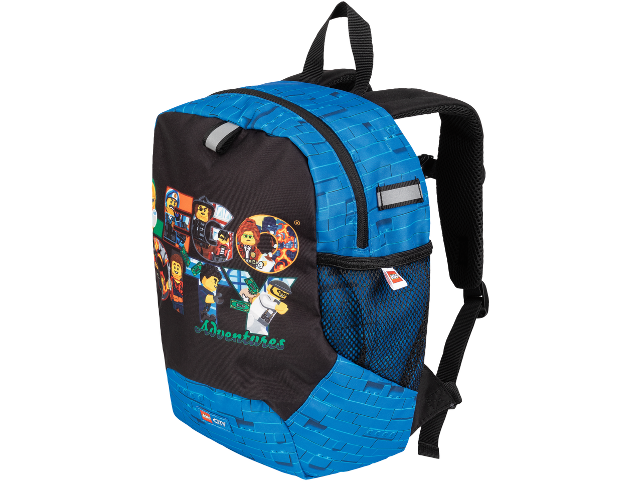 LEGO City Adventures kuprinė, 10L, su mėlynų plytų raštu ir personažų grafika