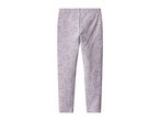 Purple leggings with a cat face pattern.