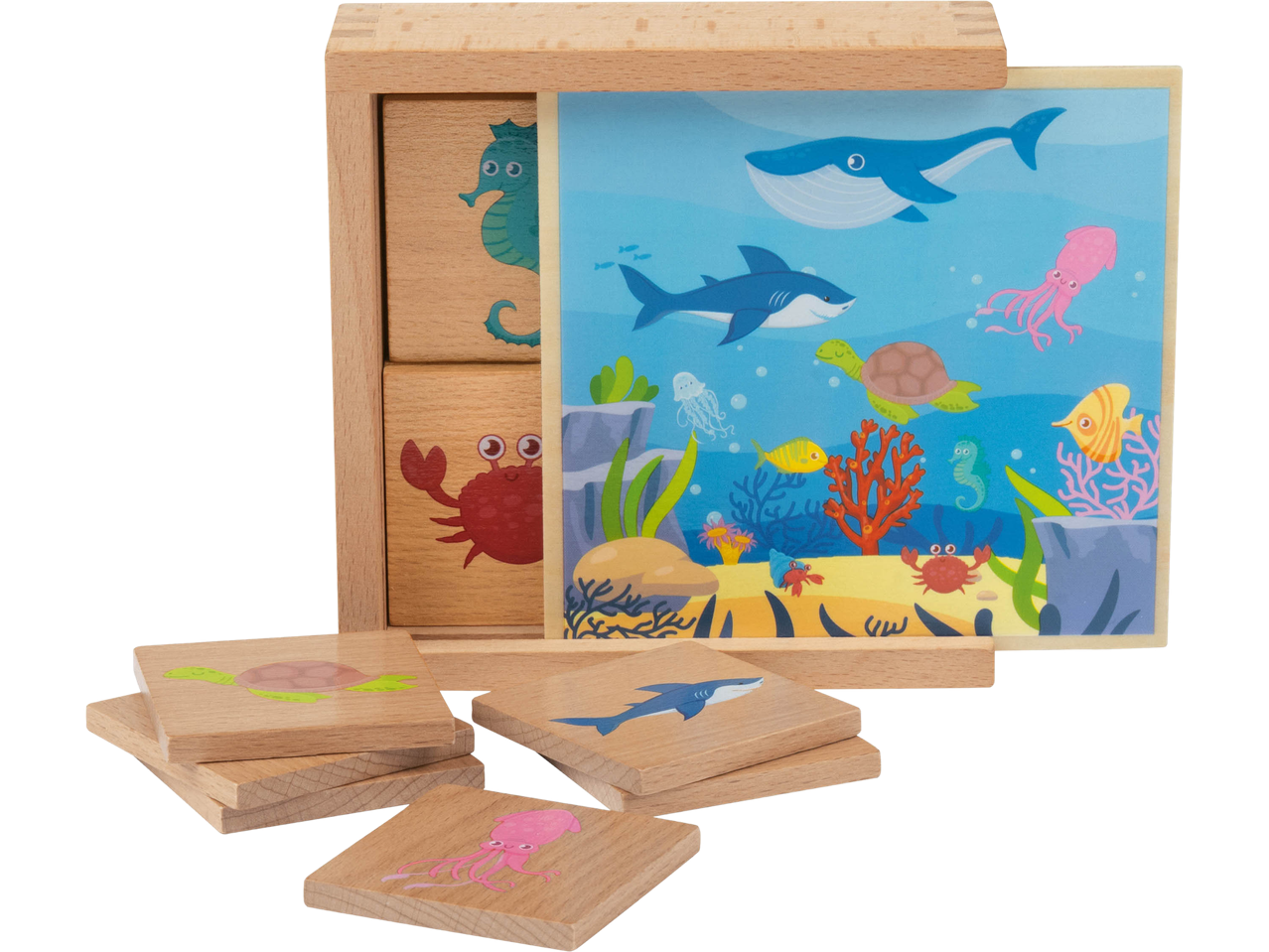 Gioco in legno “Domino, memo, gioco della pesca o di equilibrio”