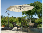 Livarno Cantilever Parasol with outdoor seating area on a patio.