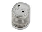 A grey and transparent double-hole pencil sharpener by Maped.
