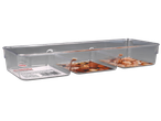 Clear plastic snack bowl with three compartments, filled with nuts.