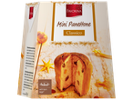 Favorina Mini Panettone Classico dėžutė su panetonės riekele ir šventinėmis dekoracijomis.