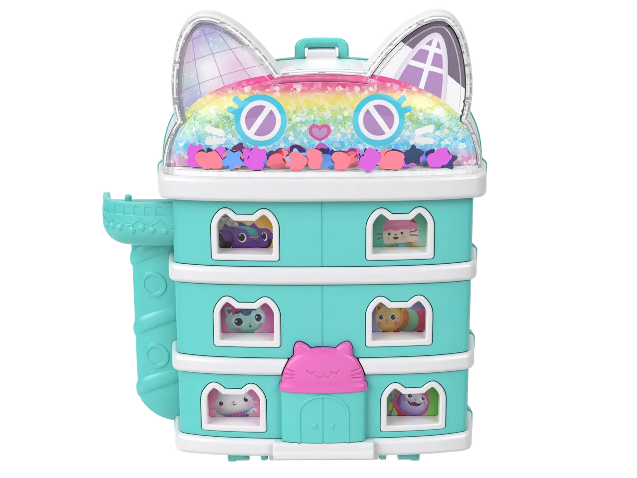 Gabby's Dollhouse Polly Pocket, turkio spalvos kačių formos lėlių namelis su figūrėlėmis.