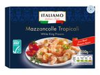 Frozen white king prawns in a herb-tomato sauce, with nutritional information.