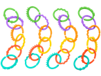 Colorful interlocking baby links in green, purple, orange, yellow, and teal.