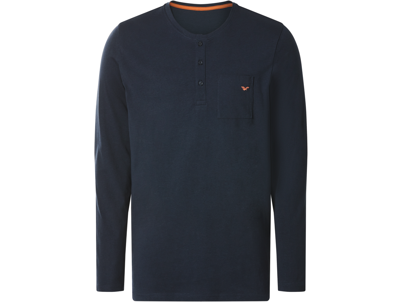 Esmara meeste tumesinine pikkade varrukatega Henley särk rinnatasku ja oranži linnulogoga