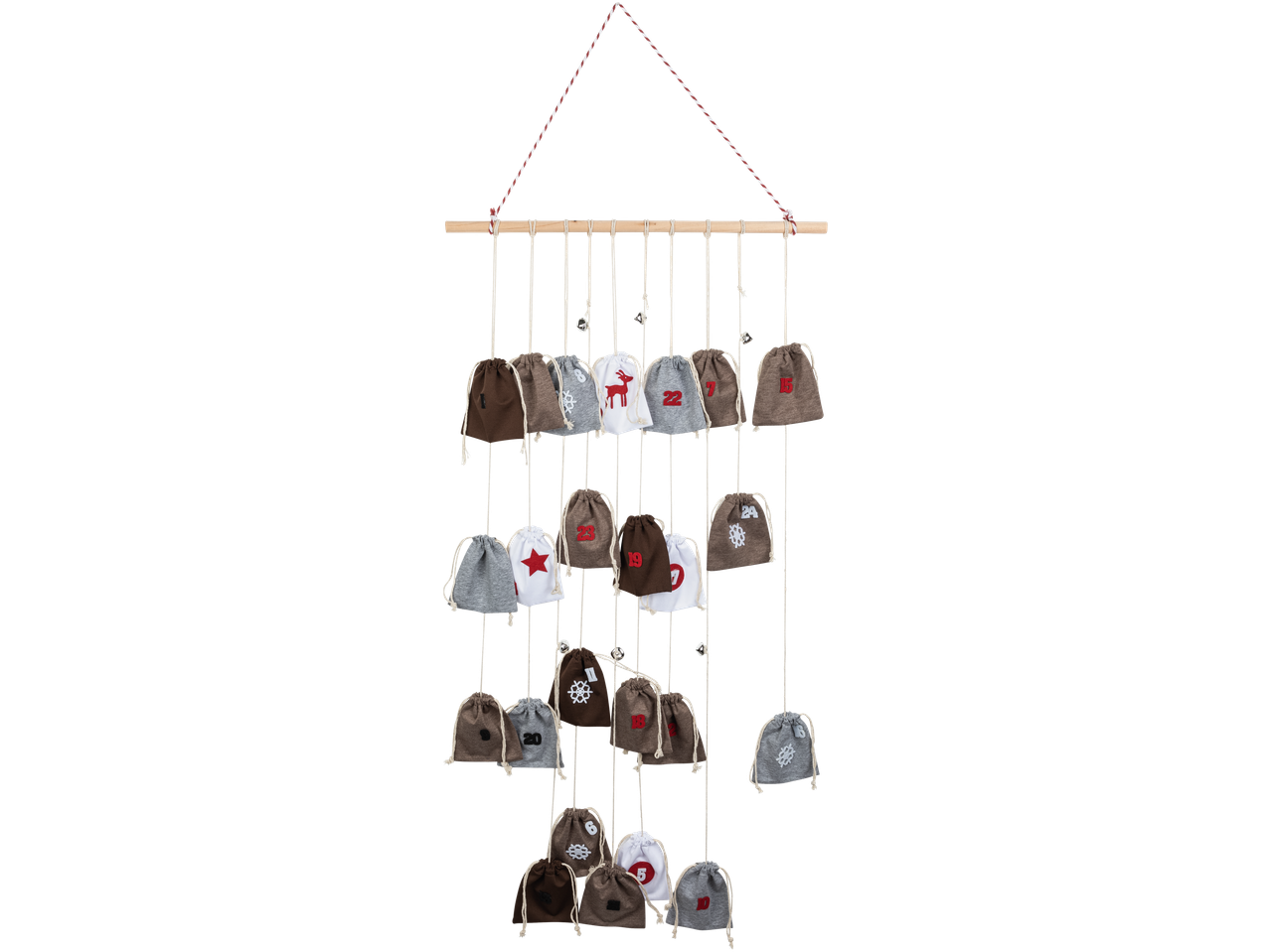 LIVARNO home Adventes kalendārs ar 24 auduma maisiņiem dažādās krāsās un rakstos