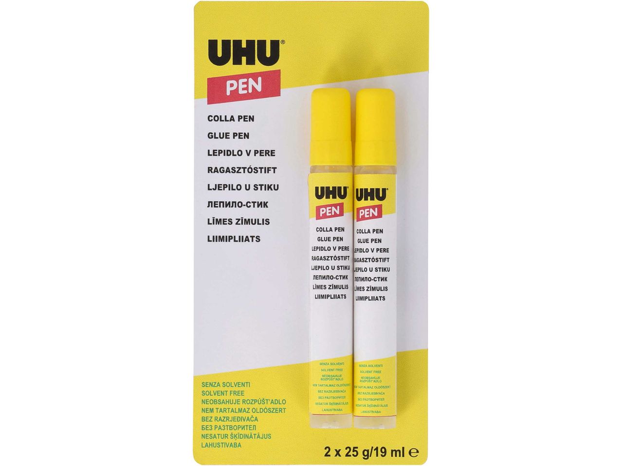 UHU PEN ragasztó tollak, oldószermentes, 2x25g/19ml kiszerelésben.