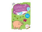 Children's activity book cover for ages 3-4, featuring a pig, butterflies, numbers, and text about learning and practicing to compare, sort, and count.