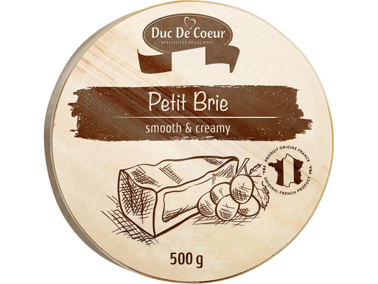 Duc De Coeur Petit Brie sūris, 500g, švelnus ir kreminis.