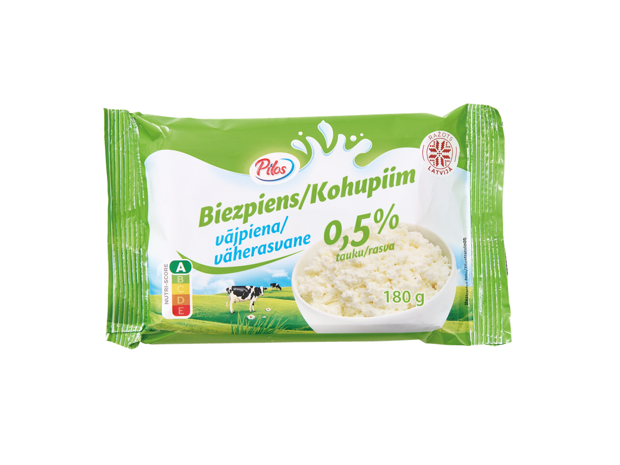 Pillos 0,5% tauku biezpiena iepakojums 180g.
