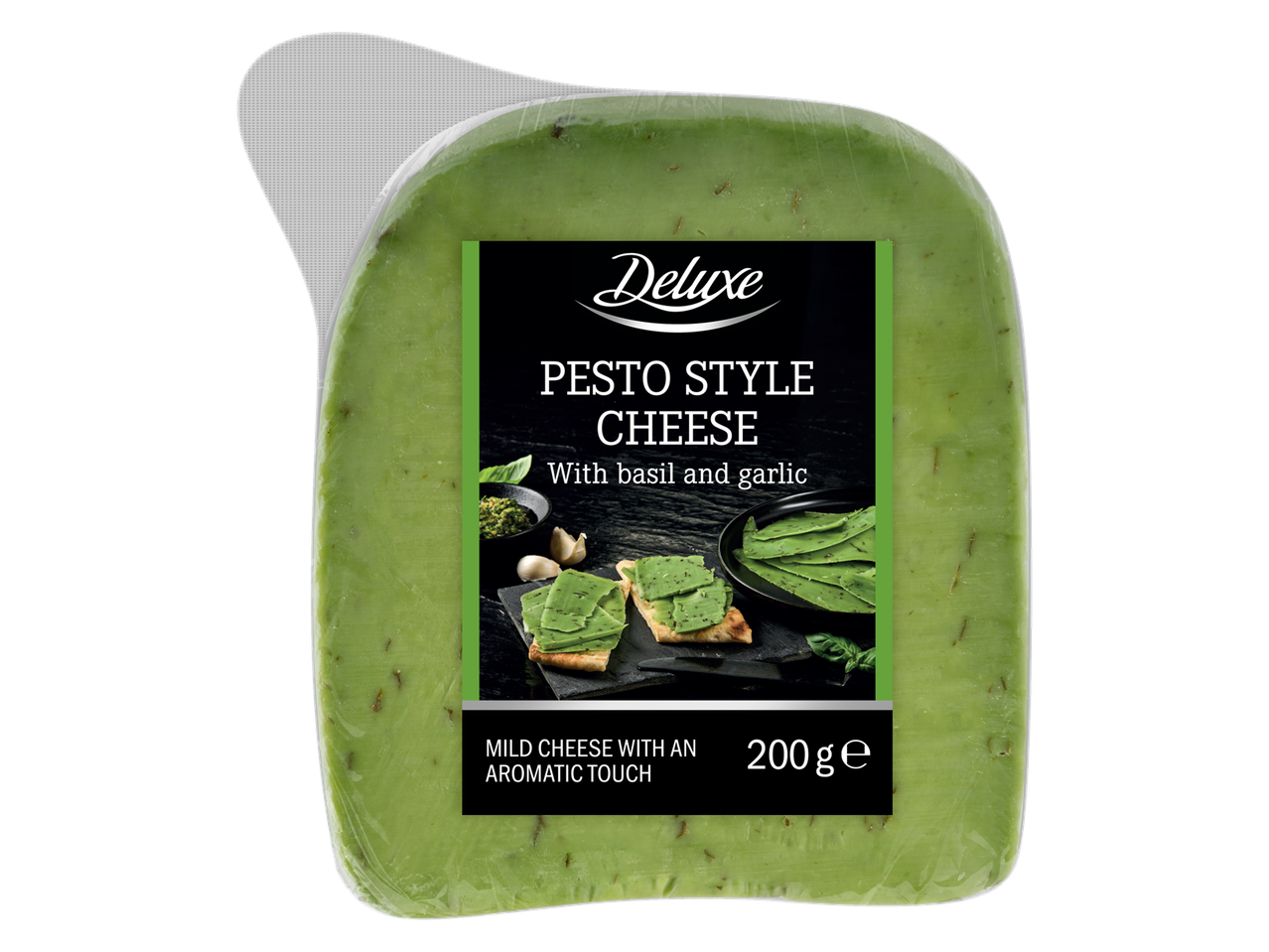 Deluxe pesto siera iepakojums ar baziliku un ķiplokiem, 200g.