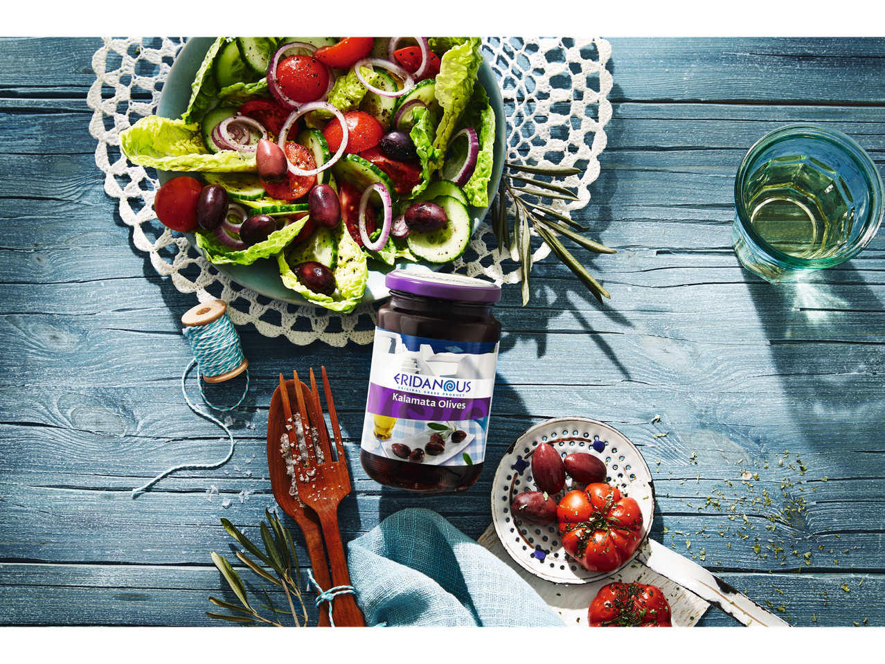 Salade, Kalamata olijven en Eridanous olijven.